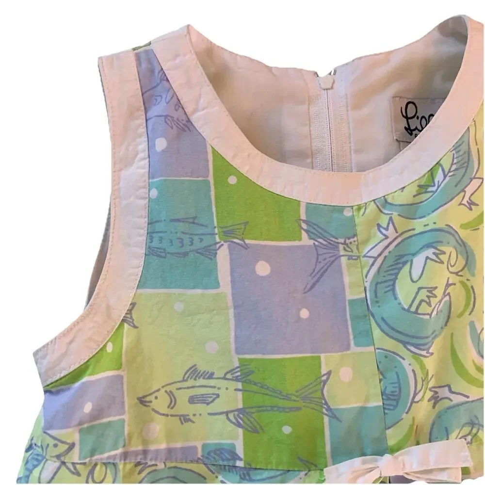 Vintage Lilly Pulitzer Ocean Coastal Patchwork A-Line Shift Dress Size 6X Resort